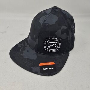 SIMMS Fishing Hat Black Camo Pattern Structured Snapback OSFM Polyester NEW